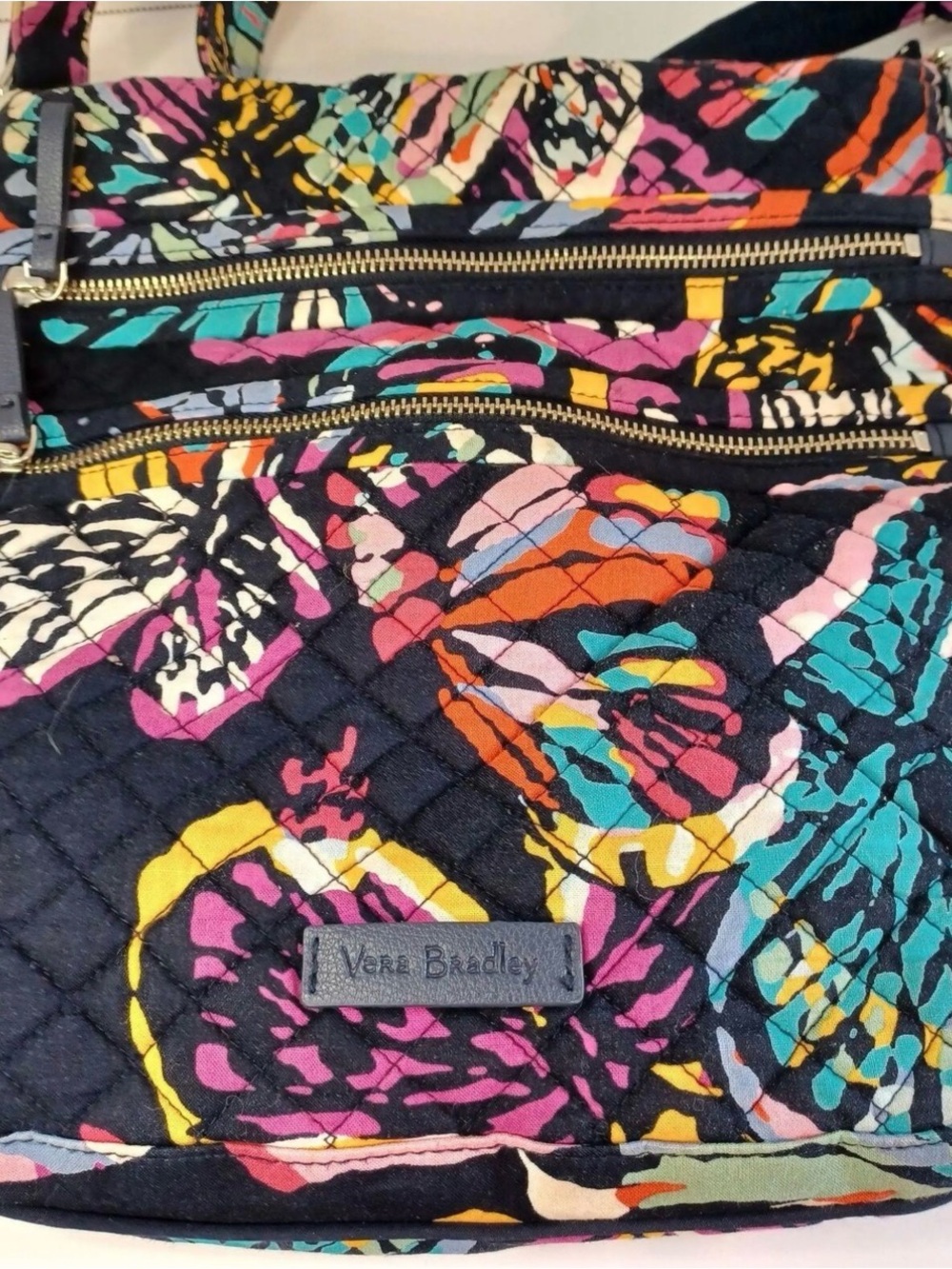 Vera Bradley Quilted Shoulder Bag in Black Multi Floral